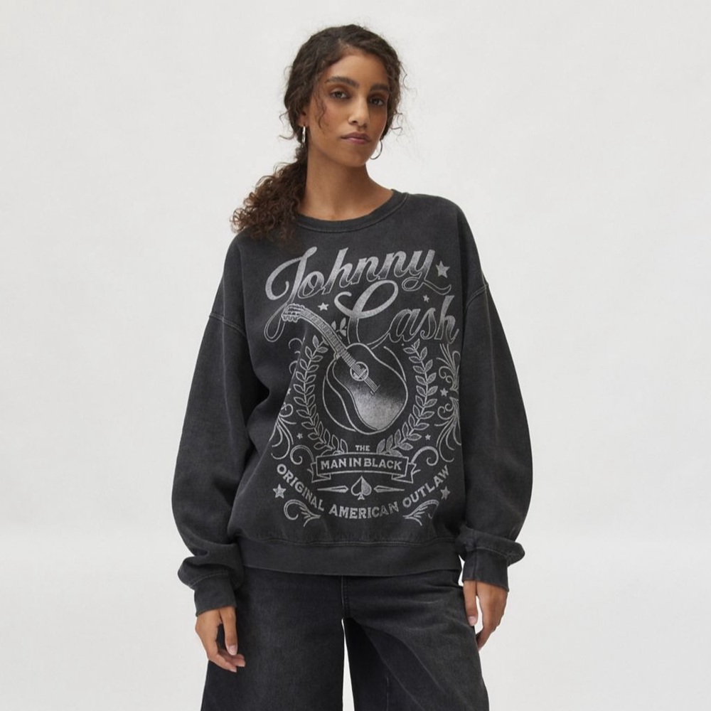 Johnny Cash Overdyed Graphic Pullover Sweatshirt